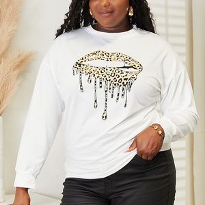NEW Double Take Dripping Cheetah Lips Graphic Print Crewneck Sweatshirt
